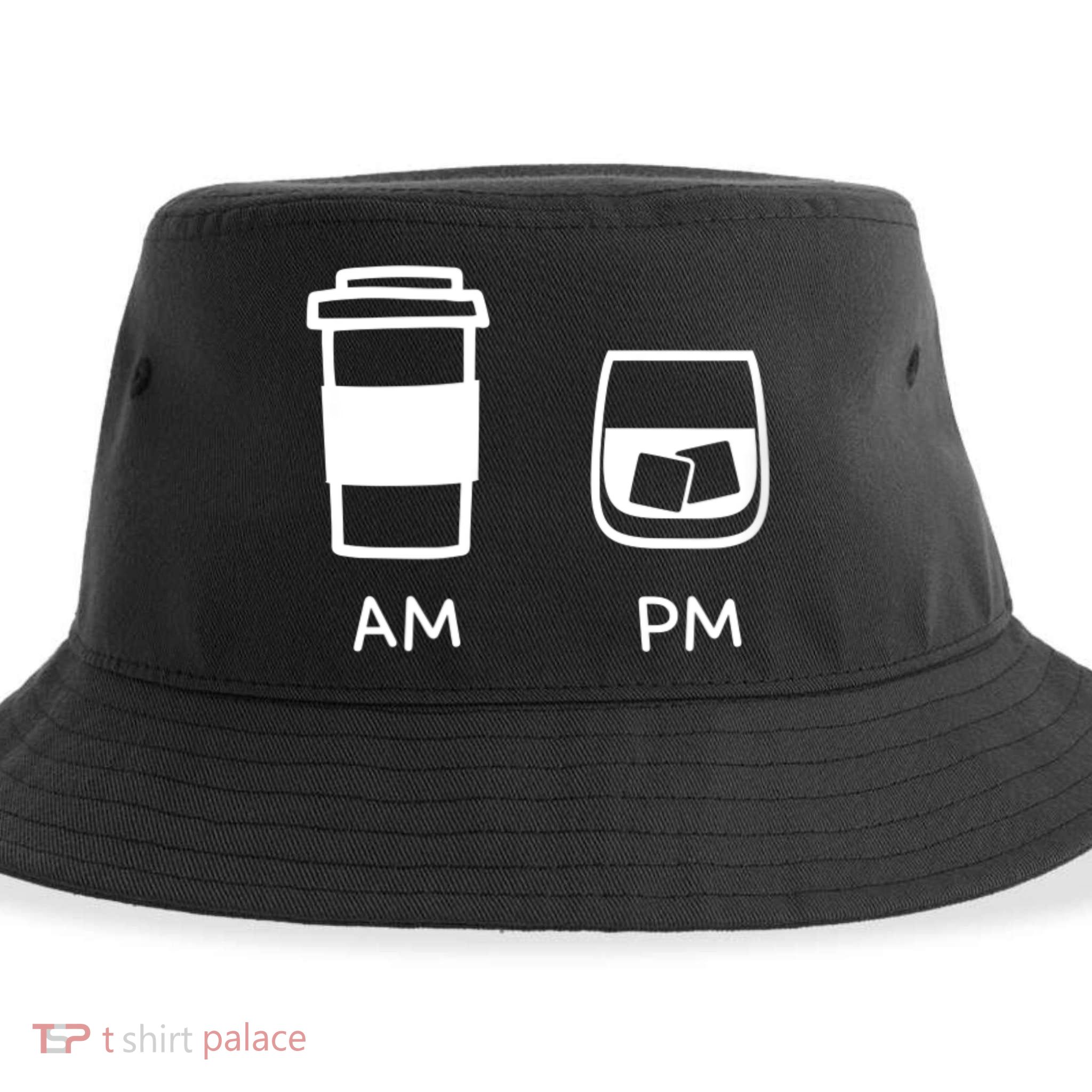 Big And Tall Am To Pm Coffee Whisky Rum Tequila Vodka Sustainable Bucket Hat