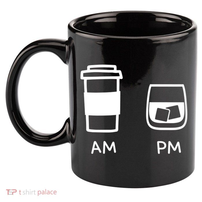 Big And Tall Am To Pm Coffee Whisky Rum Tequila Vodka 11oz C Handle Ceramic Mug