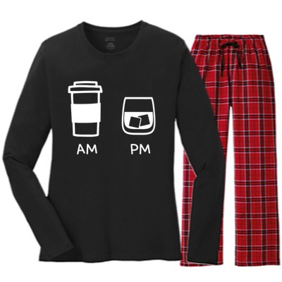 Big And Tall Am To Pm Coffee Whisky Rum Tequila Vodka Women's Long Sleeve Flannel Pajama Set 