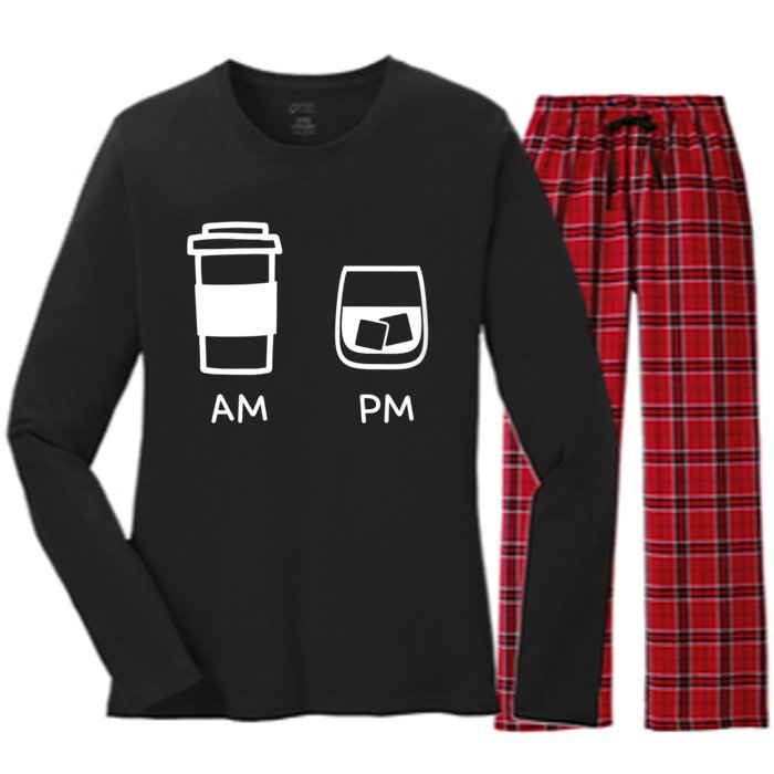 Big And Tall Am To Pm Coffee Whisky Rum Tequila Vodka Women's Long Sleeve Flannel Pajama Set 