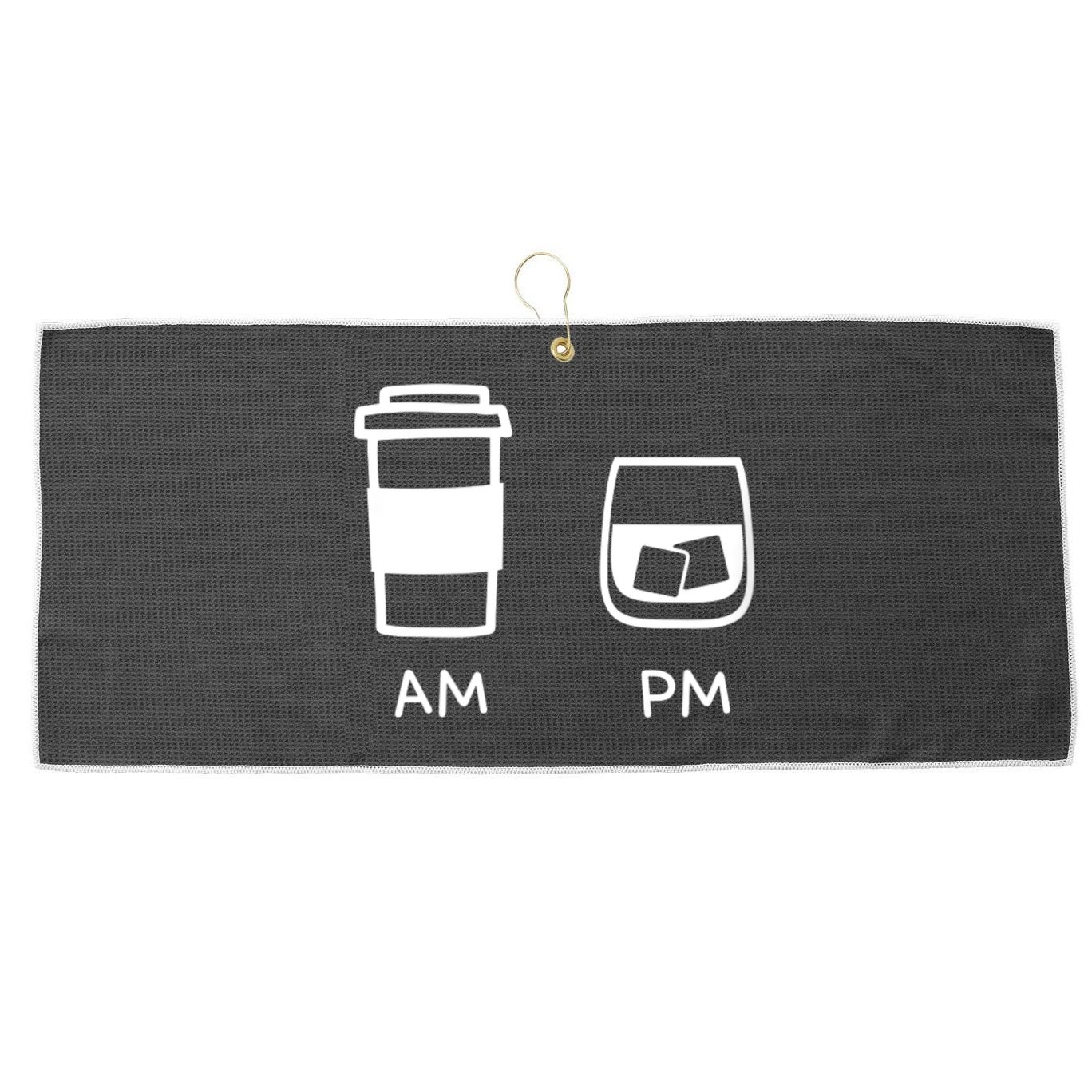 Big And Tall Am To Pm Coffee Whisky Rum Tequila Vodka Large Microfiber Waffle Golf Towel