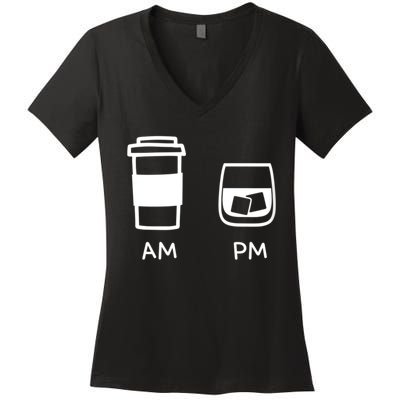 Big And Tall Am To Pm Coffee Whisky Rum Tequila Vodka Women's V-Neck T-Shirt