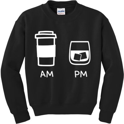 Big And Tall Am To Pm Coffee Whisky Rum Tequila Vodka Kids Sweatshirt