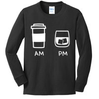 Big And Tall Am To Pm Coffee Whisky Rum Tequila Vodka Kids Long Sleeve Shirt