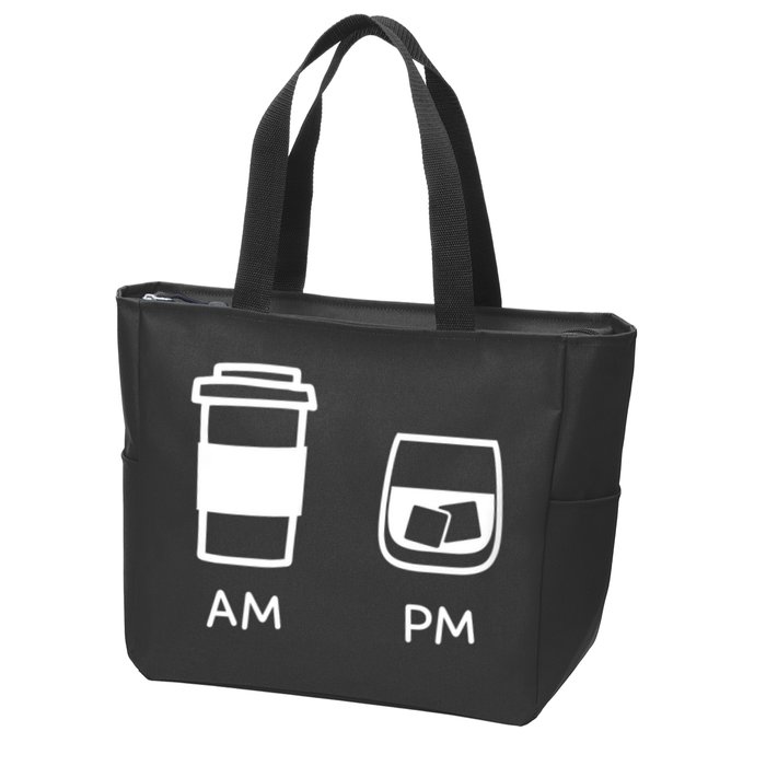 Big And Tall Am To Pm Coffee Whisky Rum Tequila Vodka Zip Tote Bag