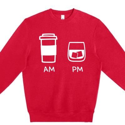 Big And Tall Am To Pm Coffee Whisky Rum Tequila Vodka Premium Crewneck Sweatshirt