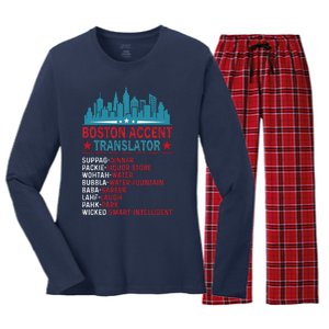 Boston Accent Translator Funny Bostonians Slang Women's Long Sleeve Flannel Pajama Set 