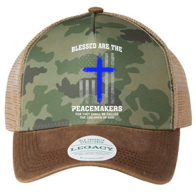 Blessed Are The Peacemakers Thin Blue Line Cross Gift Legacy Tie Dye Trucker Hat