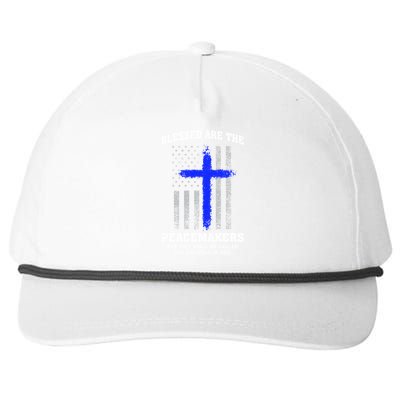 Blessed Are The Peacemakers Thin Blue Line Cross Gift Snapback Five-Panel Rope Hat