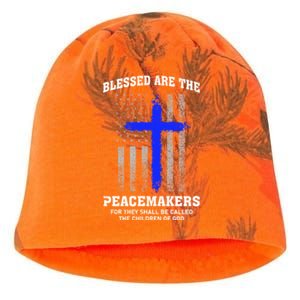 Blessed Are The Peacemakers Thin Blue Line Cross Gift Kati - Camo Knit Beanie