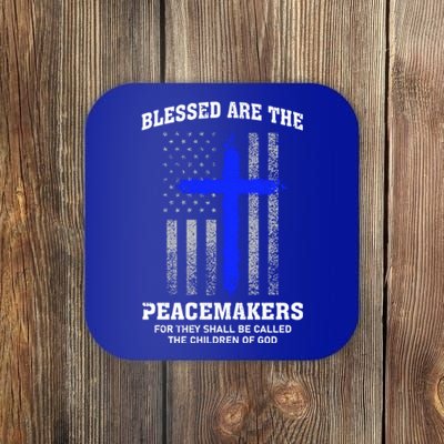 Blessed Are The Peacemakers Thin Blue Line Cross Gift Coaster