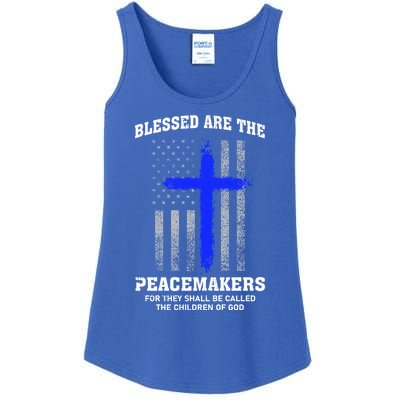 Blessed Are The Peacemakers Thin Blue Line Cross Gift Ladies Essential Tank