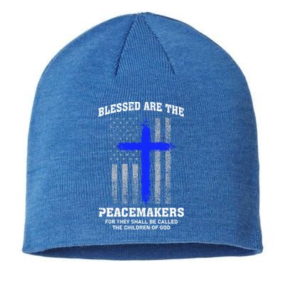 Blessed Are The Peacemakers Thin Blue Line Cross Gift Sustainable Beanie