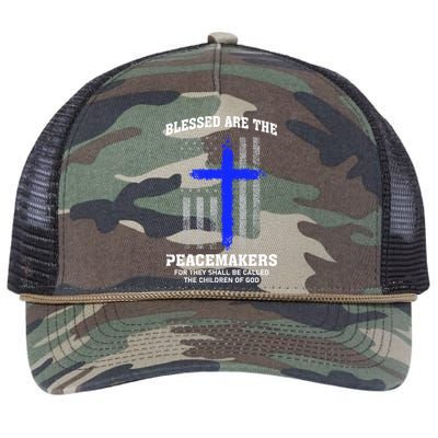 Blessed Are The Peacemakers Thin Blue Line Cross Gift Retro Rope Trucker Hat Cap