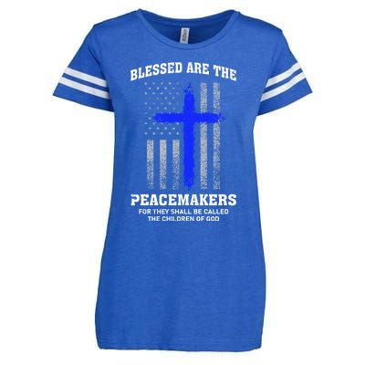 Blessed Are The Peacemakers Thin Blue Line Cross Gift Enza Ladies Jersey Football T-Shirt