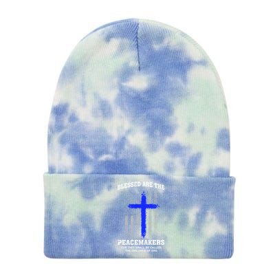 Blessed Are The Peacemakers Thin Blue Line Cross Gift Tie Dye 12in Knit Beanie