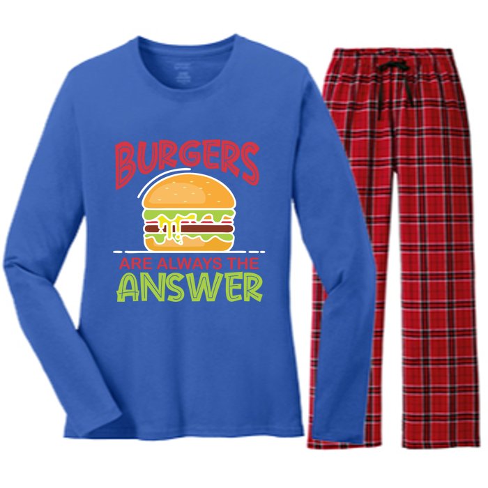 Burgers Are The Answer Bbq Hamburger Cookout Meat Eater Great Gift Women's Long Sleeve Flannel Pajama Set 