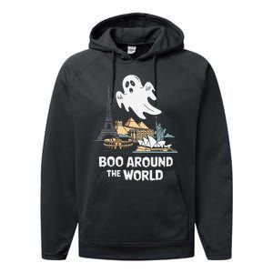 Boo Around The World Halloween Travel Enthusiast Design Performance Fleece Hoodie