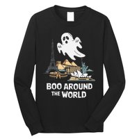 Boo Around The World Halloween Travel Enthusiast Design Long Sleeve Shirt