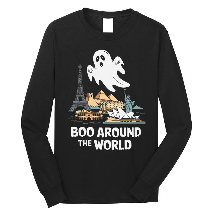 Boo Around The World Halloween Travel Enthusiast Design Long Sleeve Shirt