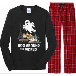 Boo Around The World Halloween Travel Enthusiast Design Long Sleeve Pajama Set