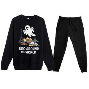 Boo Around The World Halloween Travel Enthusiast Design Premium Crewneck Sweatsuit Set