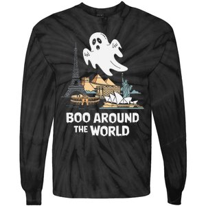 Boo Around The World Halloween Travel Enthusiast Design Tie-Dye Long Sleeve Shirt