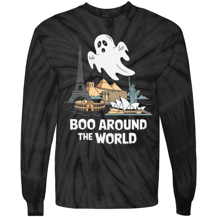 Boo Around The World Halloween Travel Enthusiast Design Tie-Dye Long Sleeve Shirt