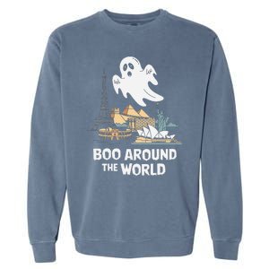 Boo Around The World Halloween Travel Enthusiast Design Garment-Dyed Sweatshirt