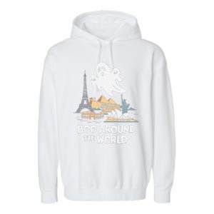 Boo Around The World Halloween Travel Enthusiast Design Garment-Dyed Fleece Hoodie