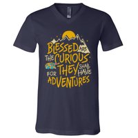 Blessed Are The Curious For They Shall Have Adventures V-Neck T-Shirt