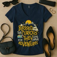 Blessed Are The Curious For They Shall Have Adventures Women's V-Neck T-Shirt