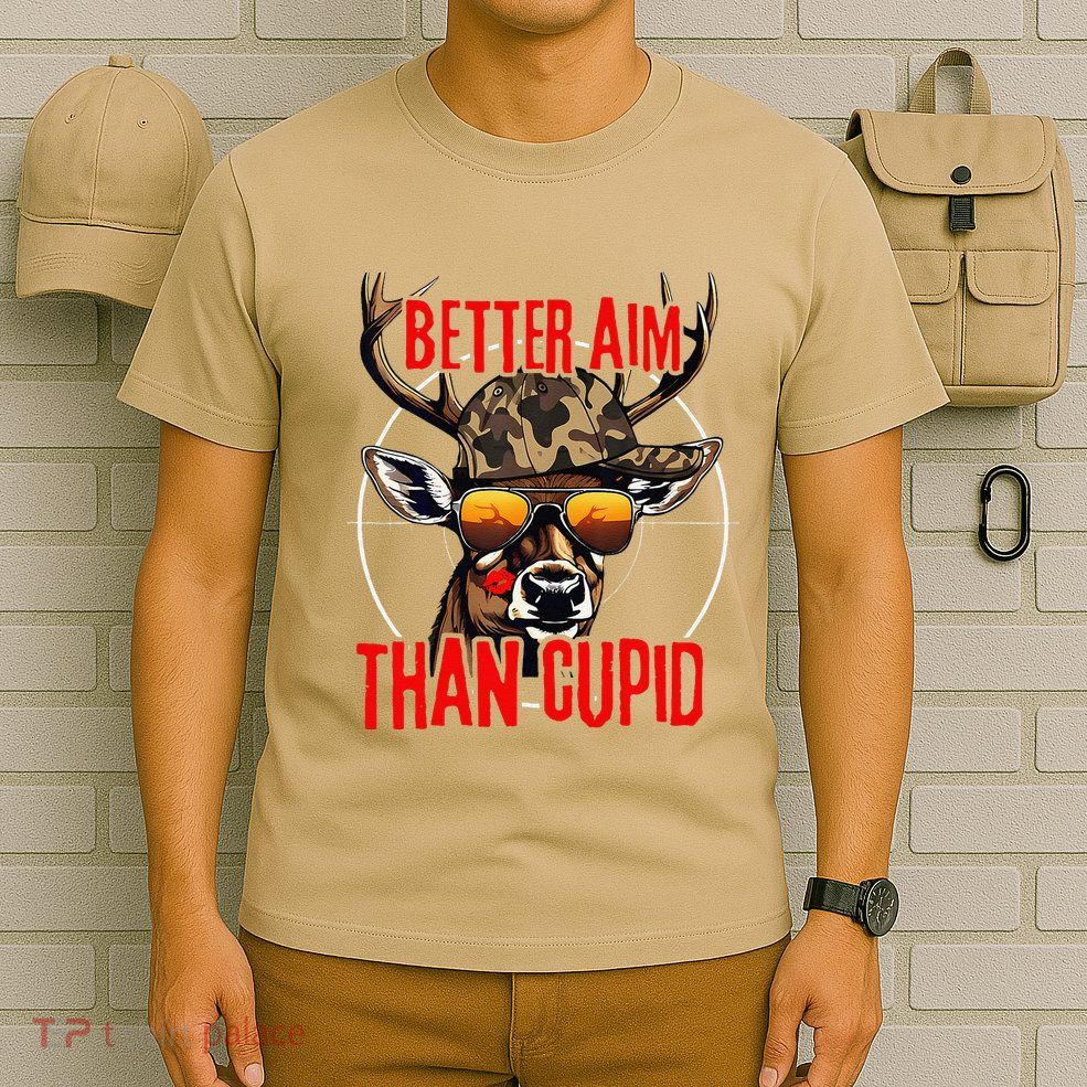 Better Aim Than Cupid Funny Valentines Day Deer Hunter T-Shirt