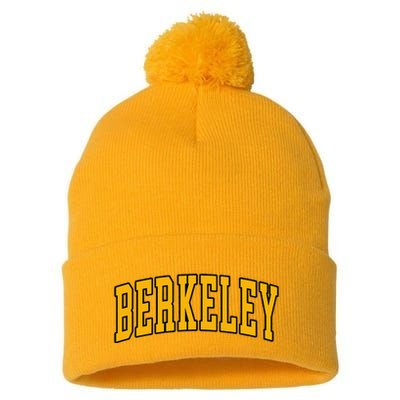 Berkeley Arched Text Yellow Berkeley Pom Pom 12in Knit Beanie