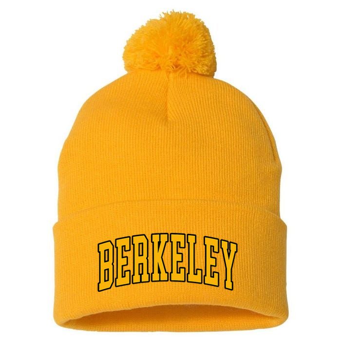Berkeley Arched Text Yellow Berkeley Pom Pom 12in Knit Beanie