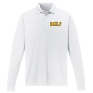 Berkeley Arched Text Yellow Berkeley Performance Long Sleeve Polo