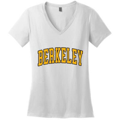 Berkeley Arched Text Yellow Berkeley Women's V-Neck T-Shirt