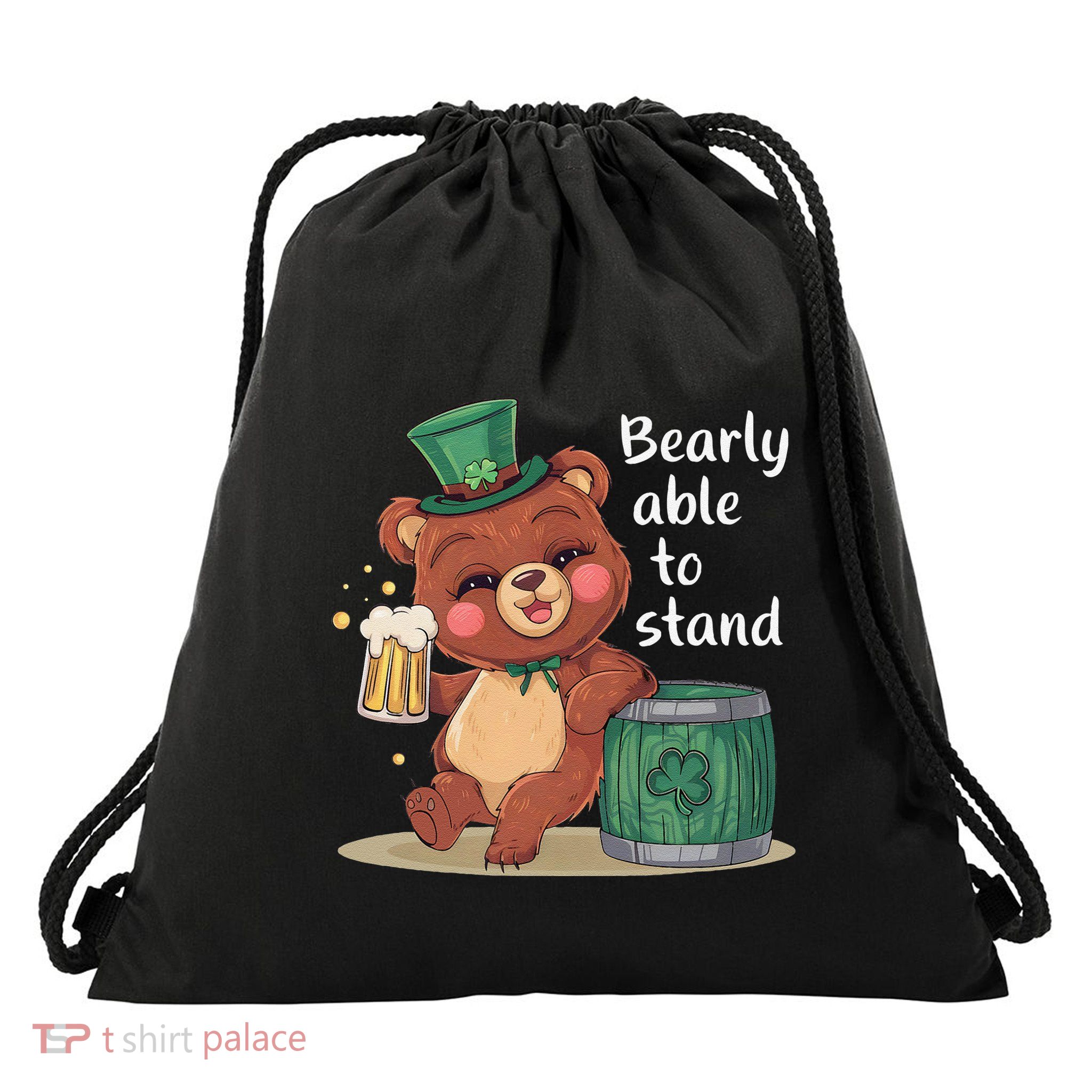 Bearly Able To Stand Cute Funny St. PatrickS Day Drinking Drawstring Bag