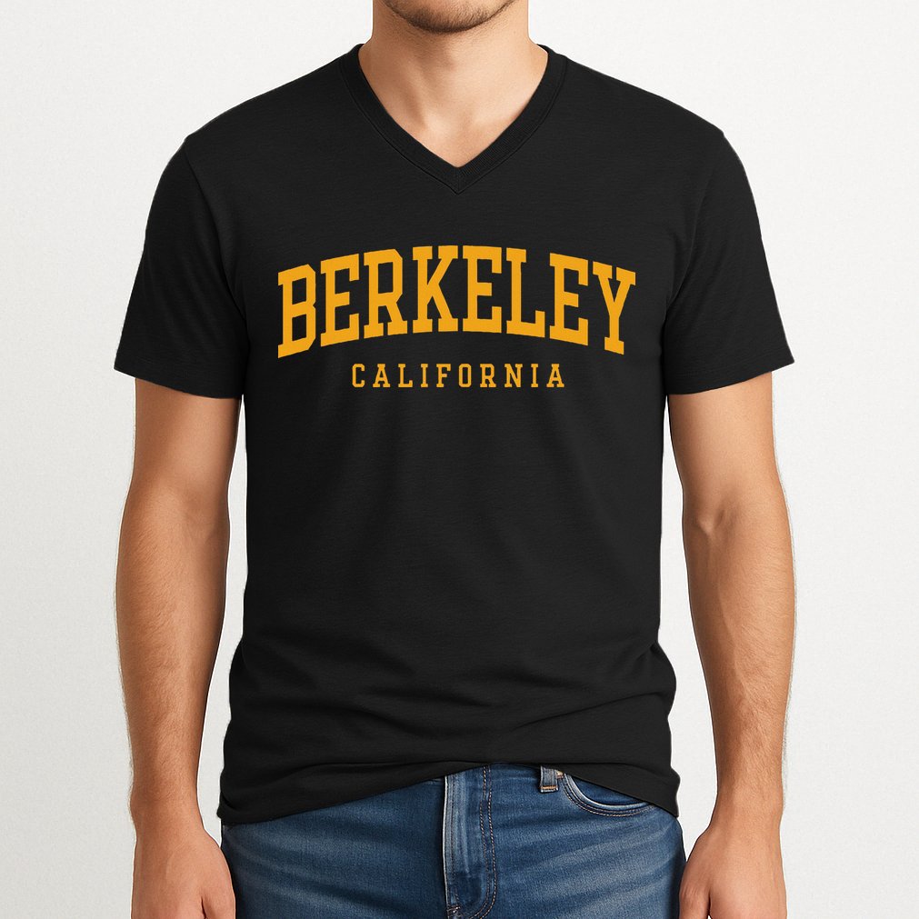 Berkeley Arched Text Yellow V-Neck T-Shirt