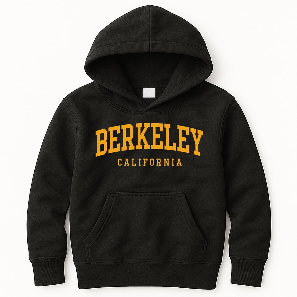 Berkeley Arched Text Yellow Kids Hoodie