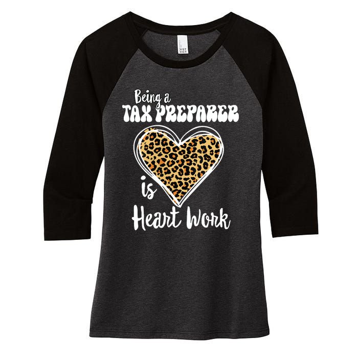 Being A Tax Preparer Is Heart Work Love Leopard Vday Vneck Women's Tri-Blend 3/4-Sleeve Raglan Shirt