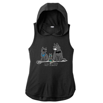 Batfamily Bat Cat Family Cartoon Spoof Ladies PosiCharge Tri-Blend Wicking Draft Hoodie Tank