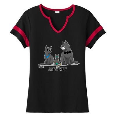 Batfamily Bat Cat Family Cartoon Spoof Ladies Halftime Notch Neck Tee