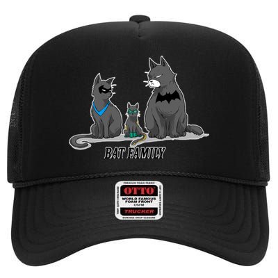 Batfamily Bat Cat Family Cartoon Spoof High Crown Mesh Back Trucker Hat