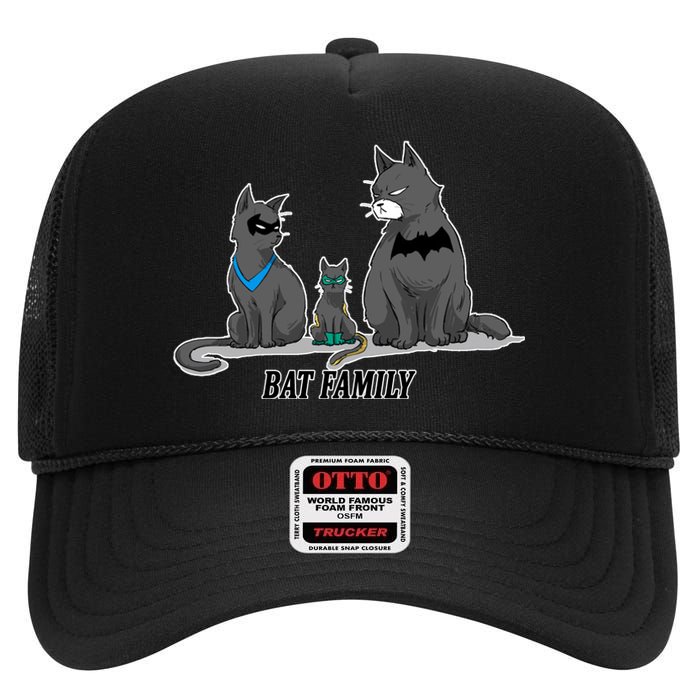 Batfamily Bat Cat Family Cartoon Spoof High Crown Mesh Back Trucker Hat