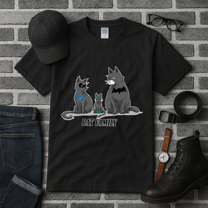 Batfamily Bat Cat Family Cartoon Spoof Tall T-Shirt