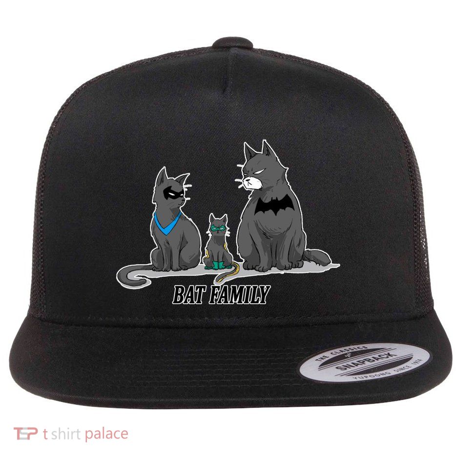 Batfamily Bat Cat Family Cartoon Spoof Flat Bill Trucker Hat
