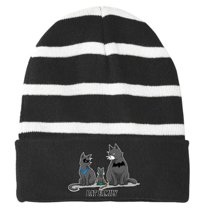 Batfamily Bat Cat Family Cartoon Spoof Striped Beanie with Solid Band