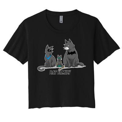 Batfamily Bat Cat Family Cartoon Spoof Women's Crop Top Tee