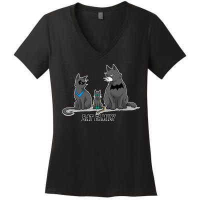 Batfamily Bat Cat Family Cartoon Spoof Women's V-Neck T-Shirt